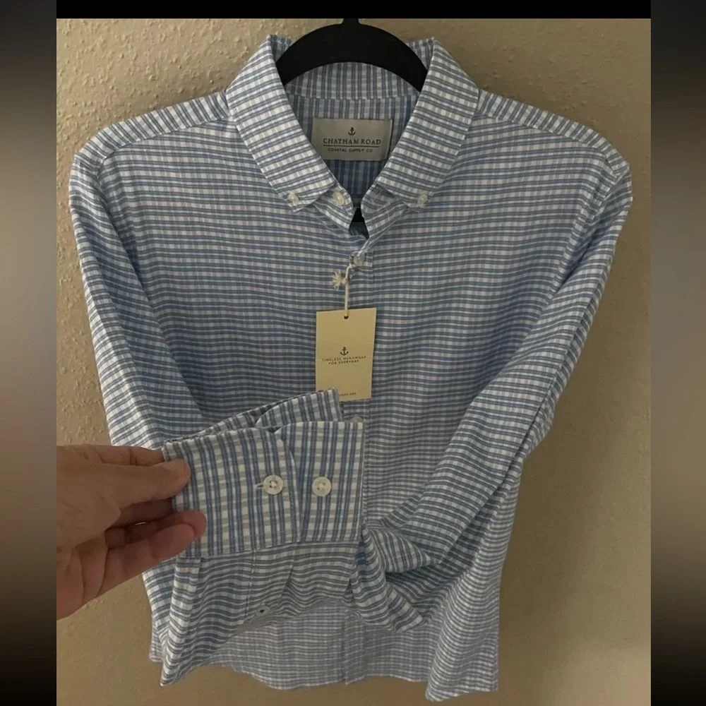 Catham Road Collared Shirt NWT Button-Down Checkerboard Long Sleeve MEN'S SMALL - Picture 5 of 14